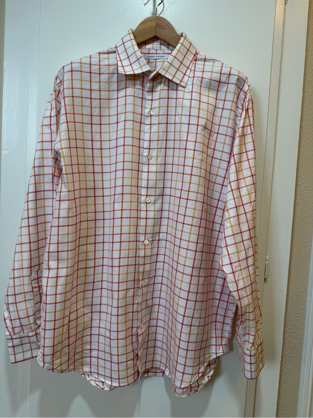Banana Republic Men's Windowpane Check Shirt - Red & Yellow